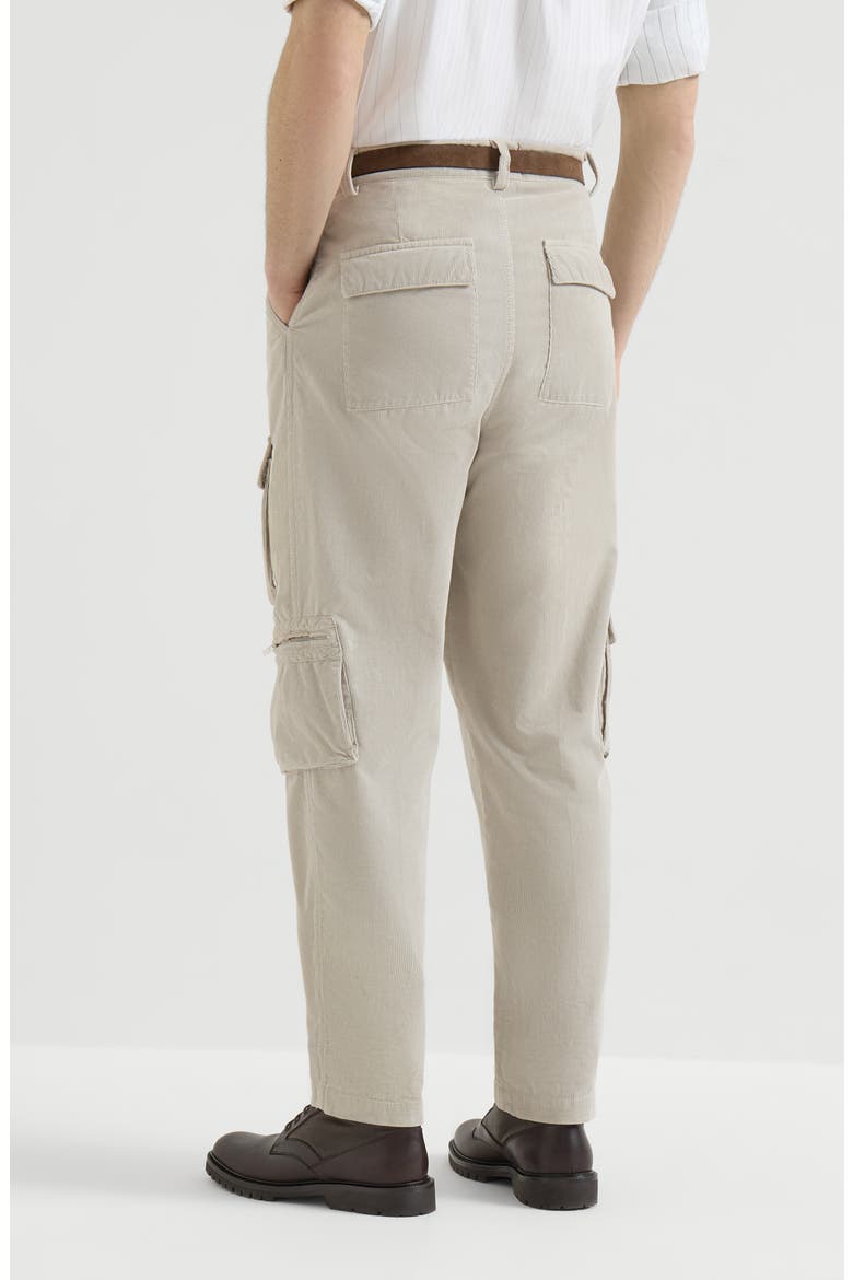 Garment-dyed trousers in cotton narrow wale corduroy with cargo pockets and waist tabs, Alternate, color, White