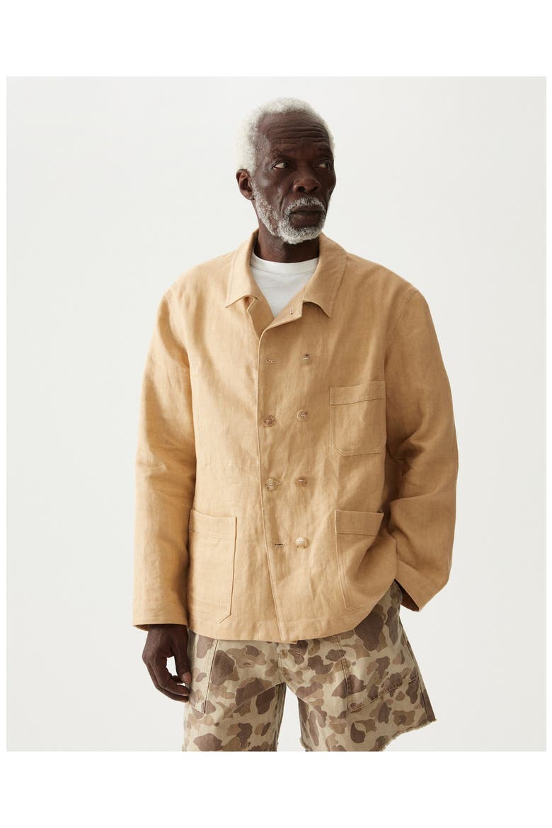 Garçon Double-Breasted Linen Jacket, Alternate, color, Camel