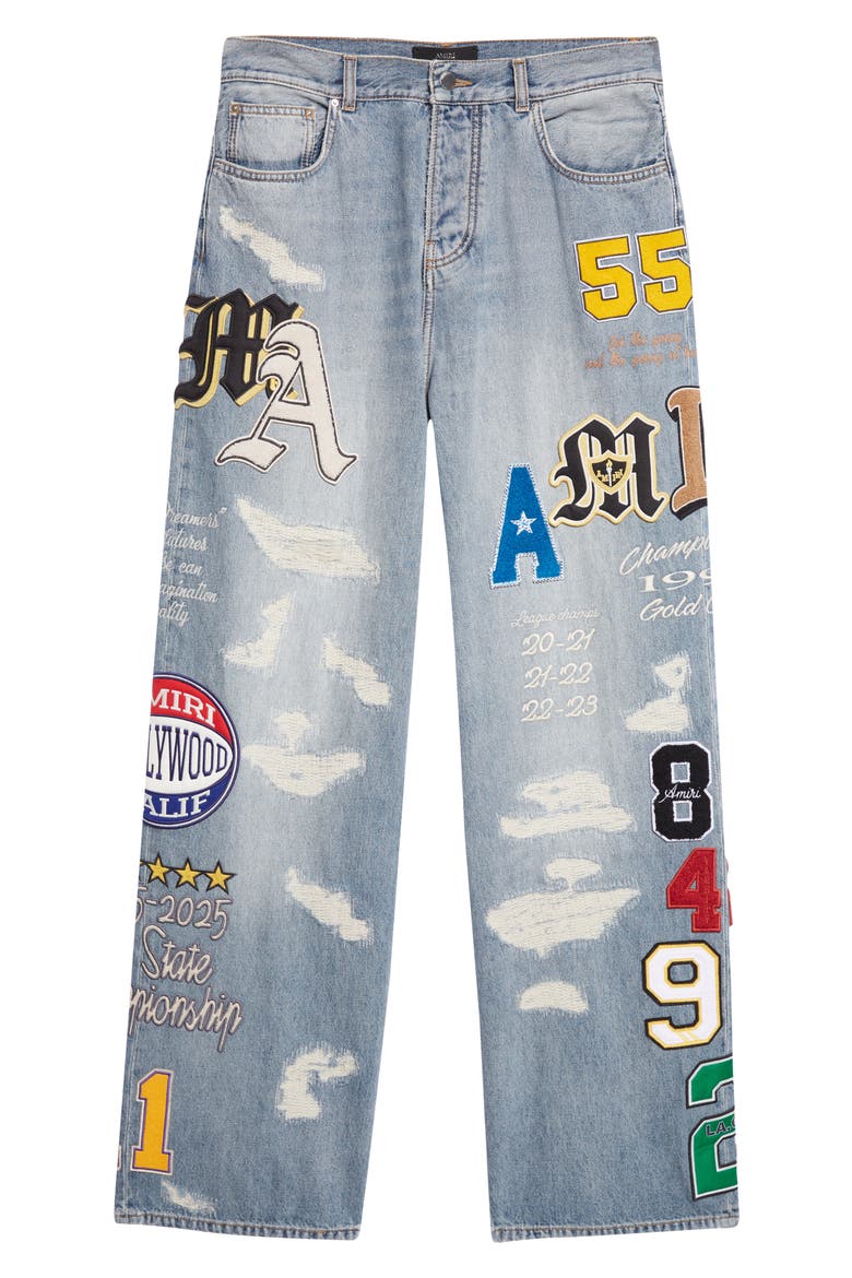 Varsity Patch Distressed Jeans, Alternate, color, ANTIQUE INDIGO