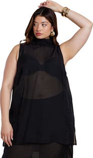 ELOQUII Sheer Neck-Tie Tunic