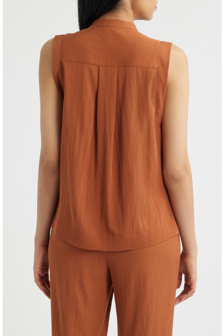 Pleated Sleeveless Button-Up Shirt, Alternate, color, CEDAR SPICE