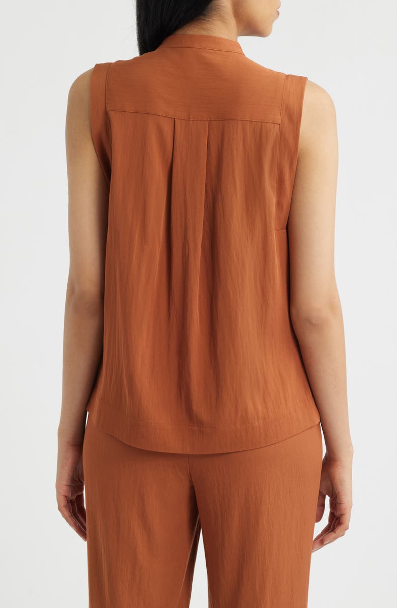 Anne Klein Pleated Sleeveless Button-Up Shirt, Alternate, color, Cedar Spice