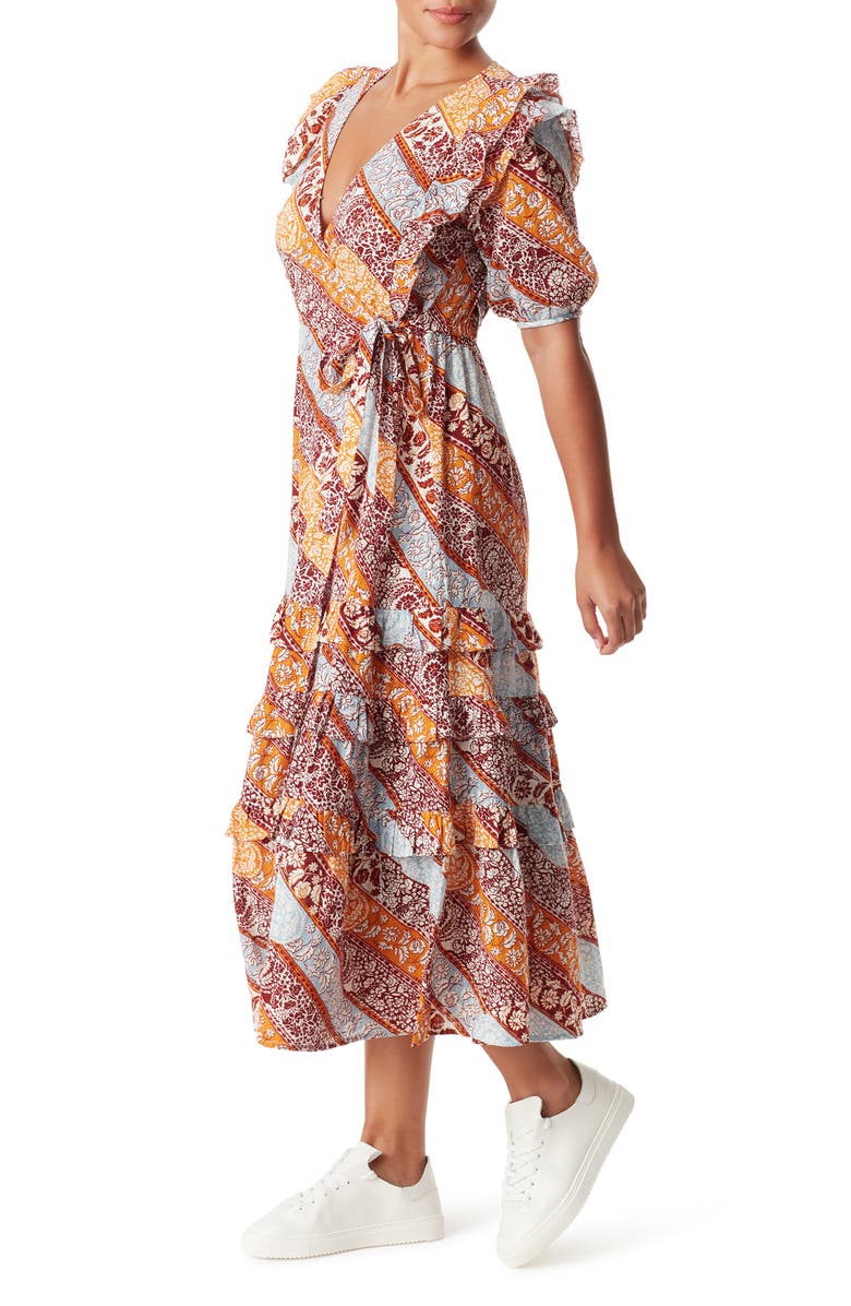 Sam Edelman Ophelia Floral Ruffle Cotton Faux-Wrap Dress, Alternate, color,