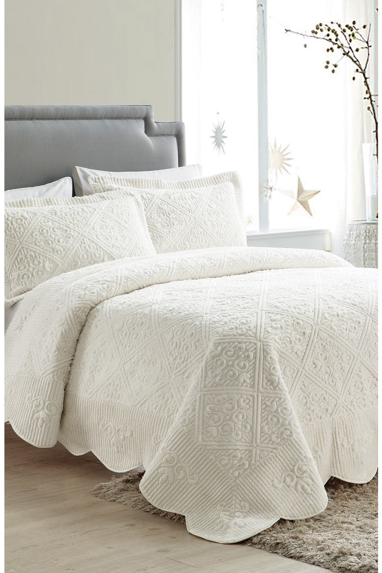 Westland Quilted Plush Bedspread Set, Main, color, IVORY