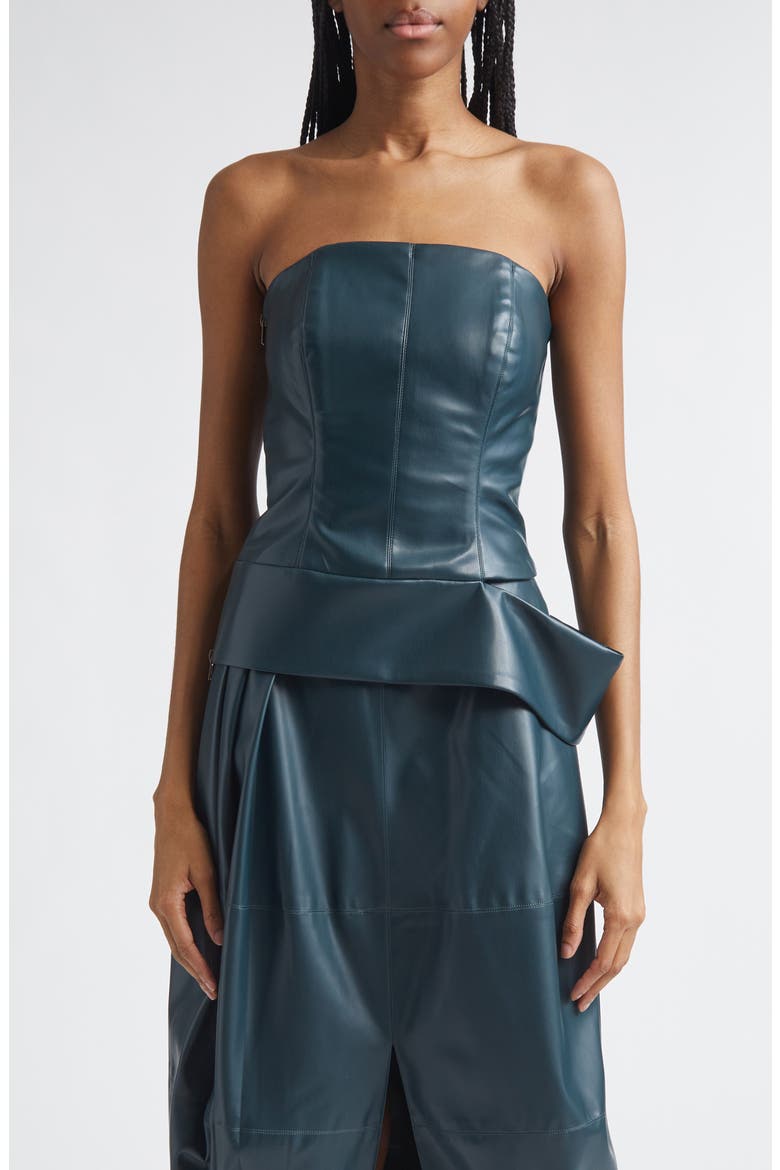 Zinia Strapless Bustier Faux Leather Top, Main, color, TURQUOISE