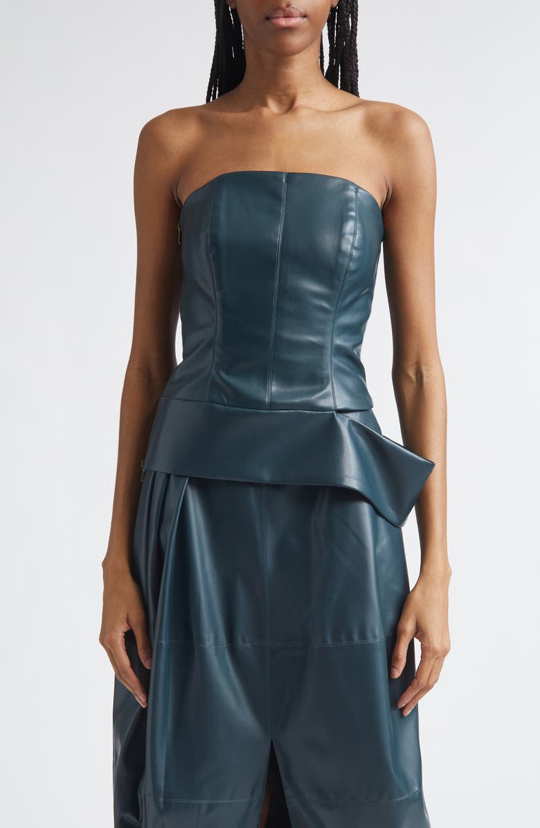 ISRAELLA KOBLA Zinia Strapless Bustier Faux Leather Top, Main, color, Turquoise