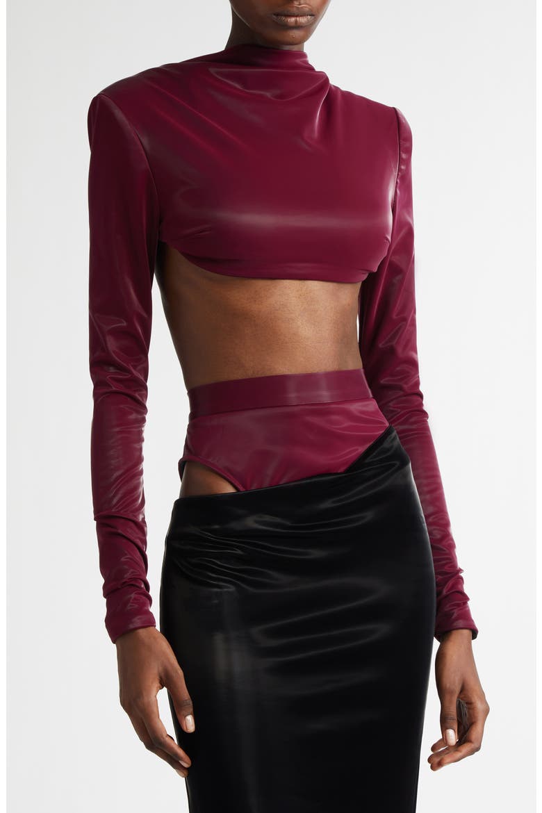 Portrait Neck Faux Leather Bolero, Alternate, color, OXBLOOD