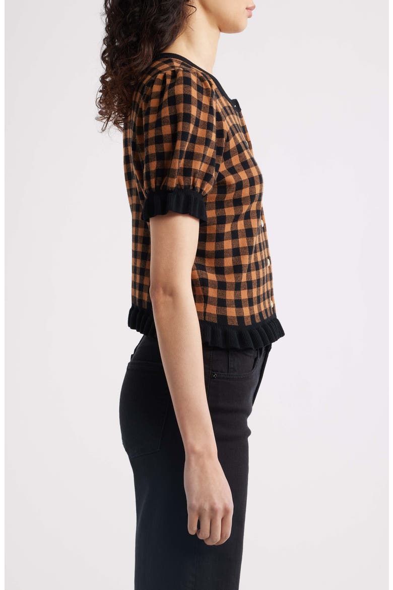 Lora Gingham Short Sleeve Cardigan, Alternate, color, BROWN/ BLACK GINGHAM
