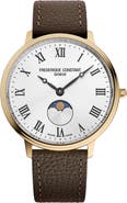 FREDERIQUE CONSTANT Classic Slimline Moonphase Leather Strap Watch, 39mm