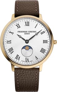 FREDERIQUE CONSTANT Classic Slimline Moonphase Leather Strap Watch, 39mm