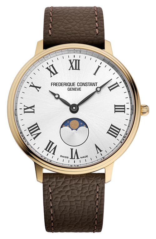 Frederique Constant Men's Classics Quartz Moonphase Brown Leather Strap Watch 39mm In Brown