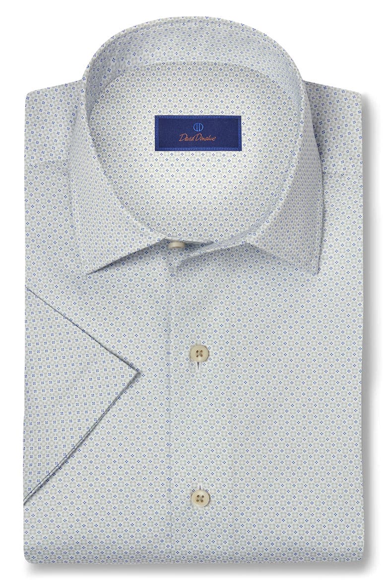 Medallion Print Short Sleeve Button-Up Shirt, Main, color, SAGE/ BLUE