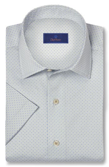 David Donahue Medallion Print Short Sleeve Button-up Shirt In Brown