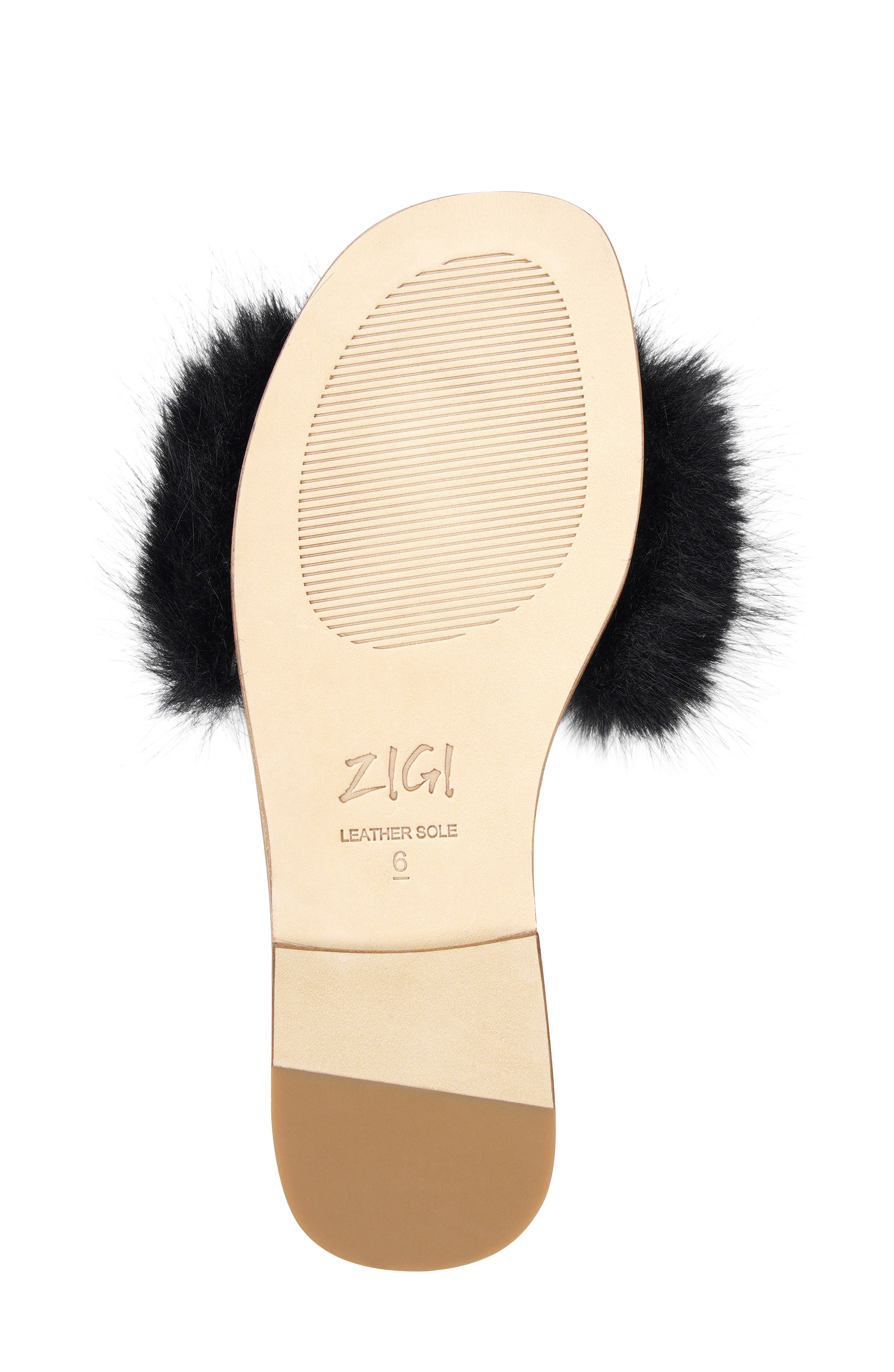 Faux Fur Slide Sandal, Alternate, color, BLACK