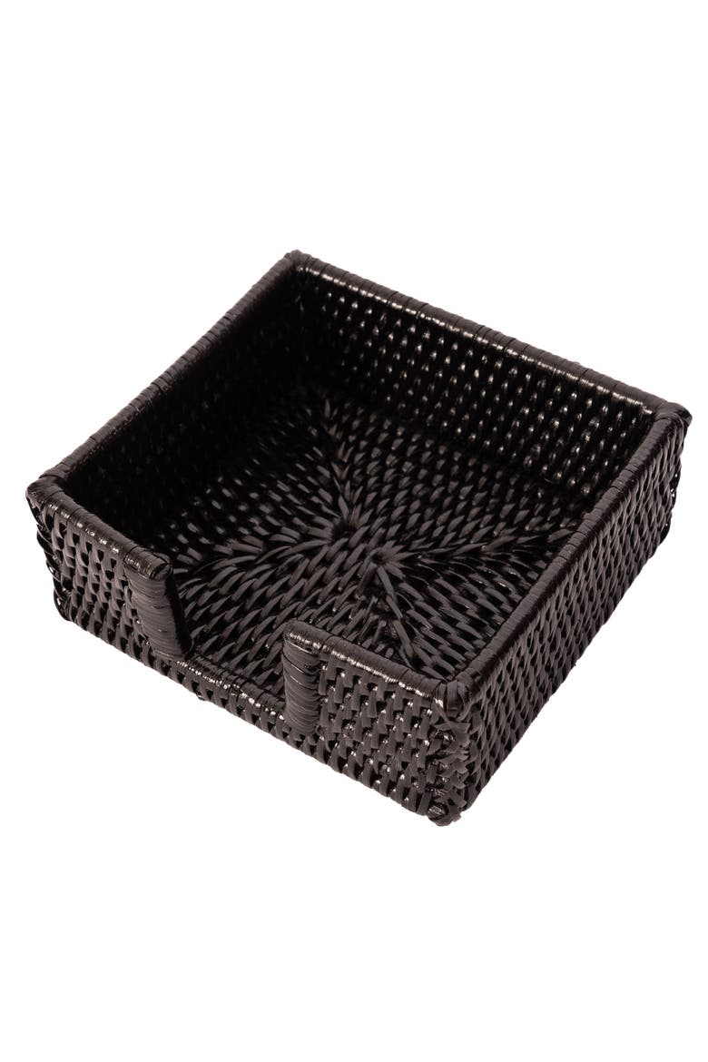Artifacts Rattan Cocktail Napkin Holder with Cutout, Alternate, color, Tudor Black