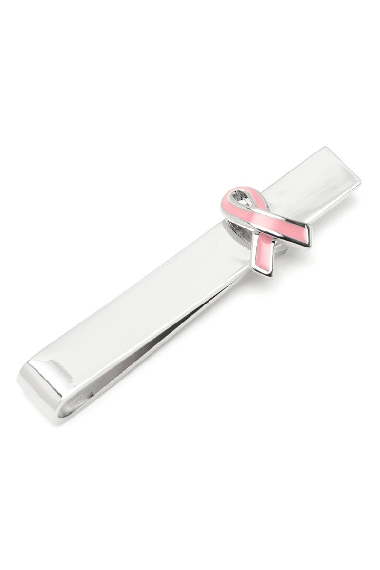 Pink Ribbon Tie Bar, Main, color, SILVER