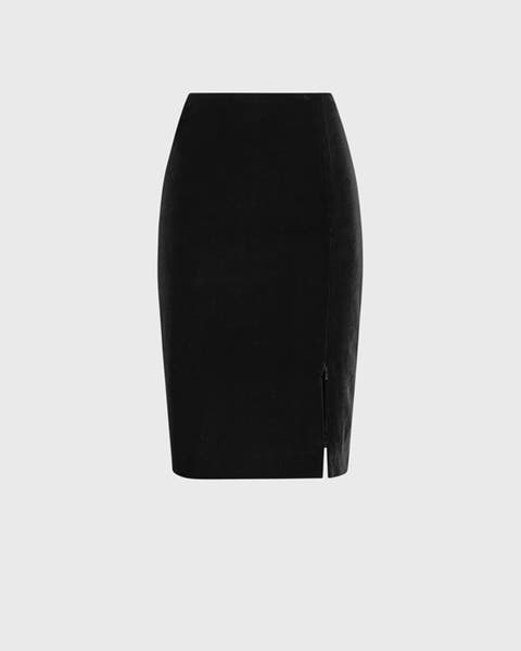 Women 's Skirt  Etoile Black Designer Skirt With Adjustable Zippered Waist And Side Slit