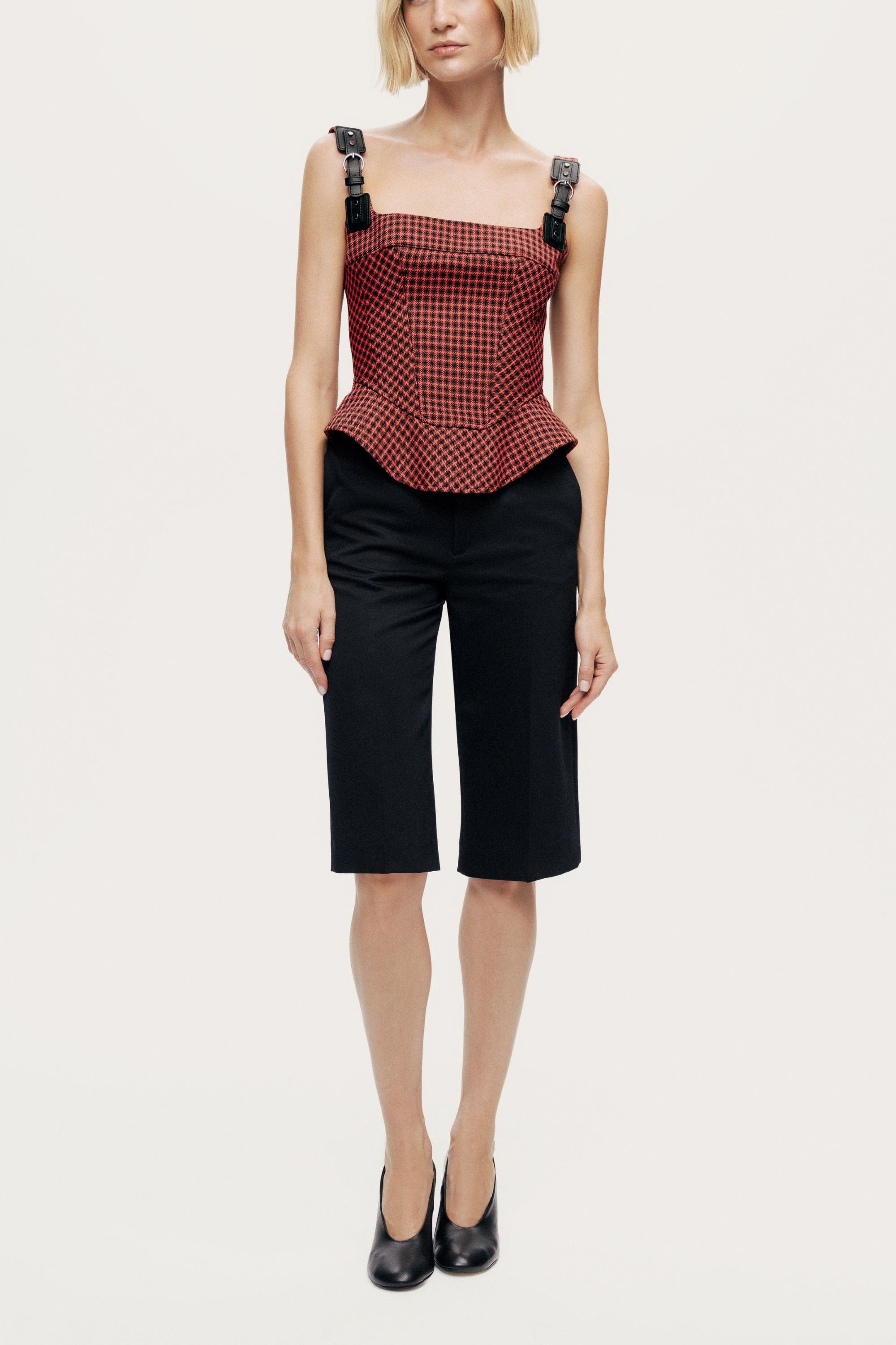 Checked Buckle Strap Corset Top - image 2