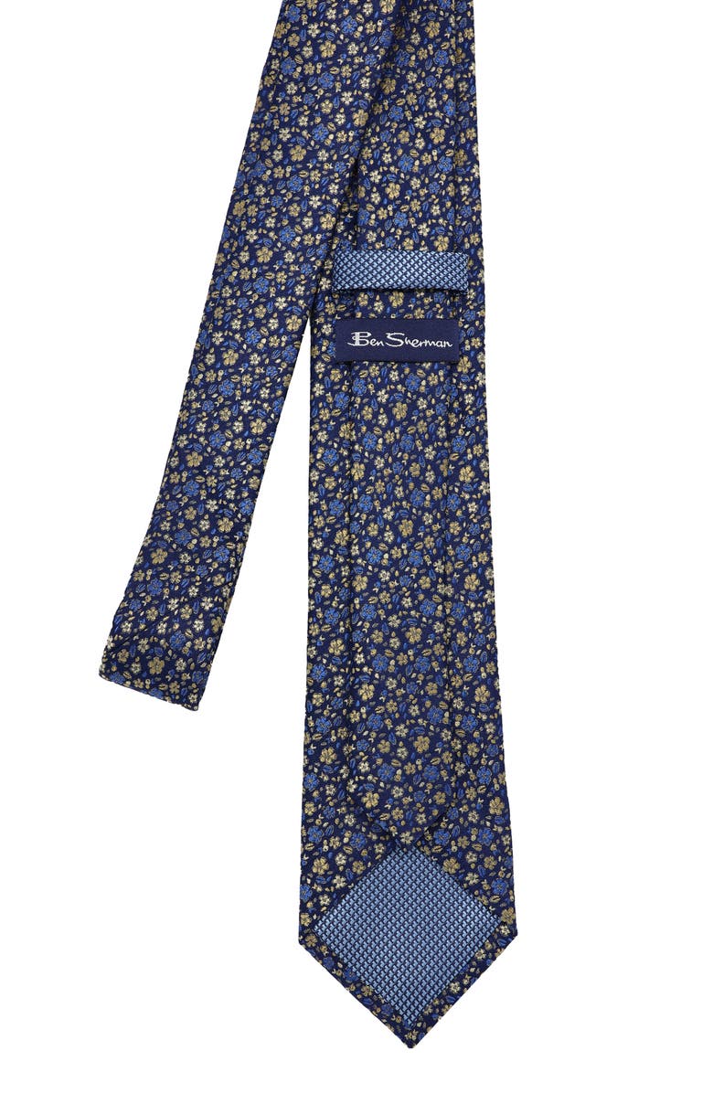 Ben Sherman Ditsy Floral Tie, Alternate, color, Navy/ Gold