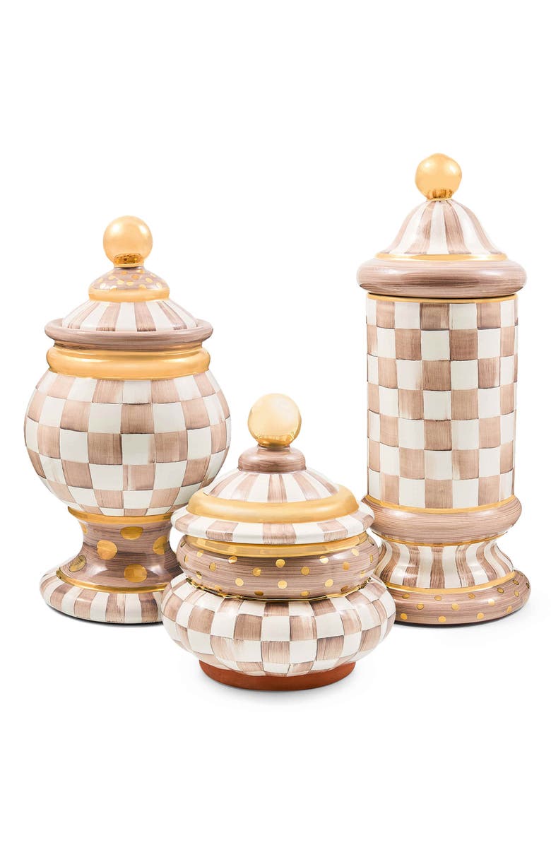 MACKENZIE CHILDS Mocha Check Ceramic Globe Canister, Alternate, color, Mocha