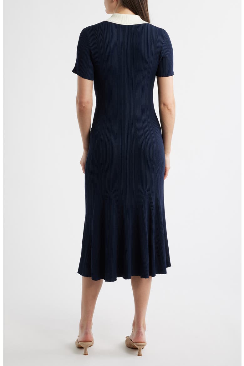 Short Sleeve Rib Polo Sweater Dress, Alternate, color, NAVY/ IVORY