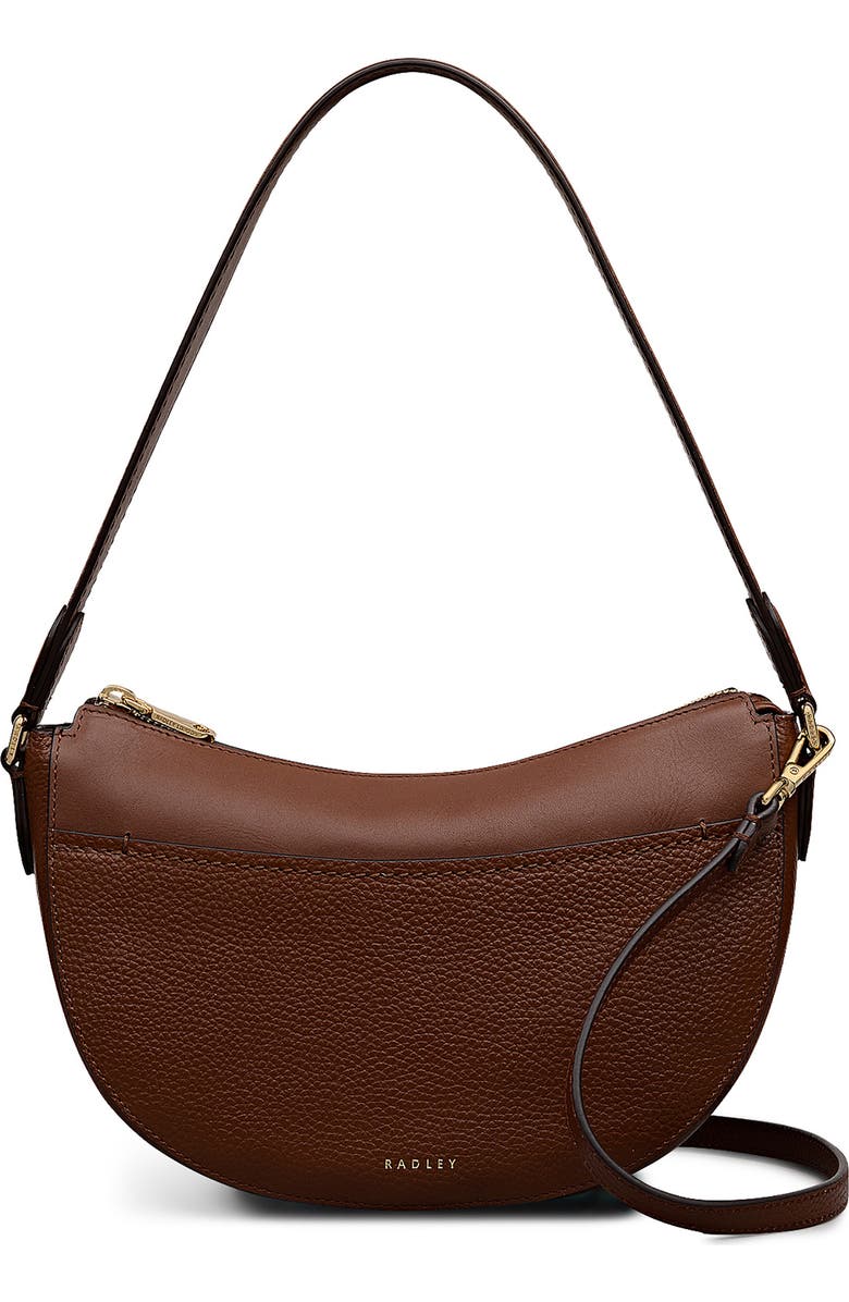 Radley Portland Way Small Zip Top Leather Shoulder Bag, Main, color, Cherrywood