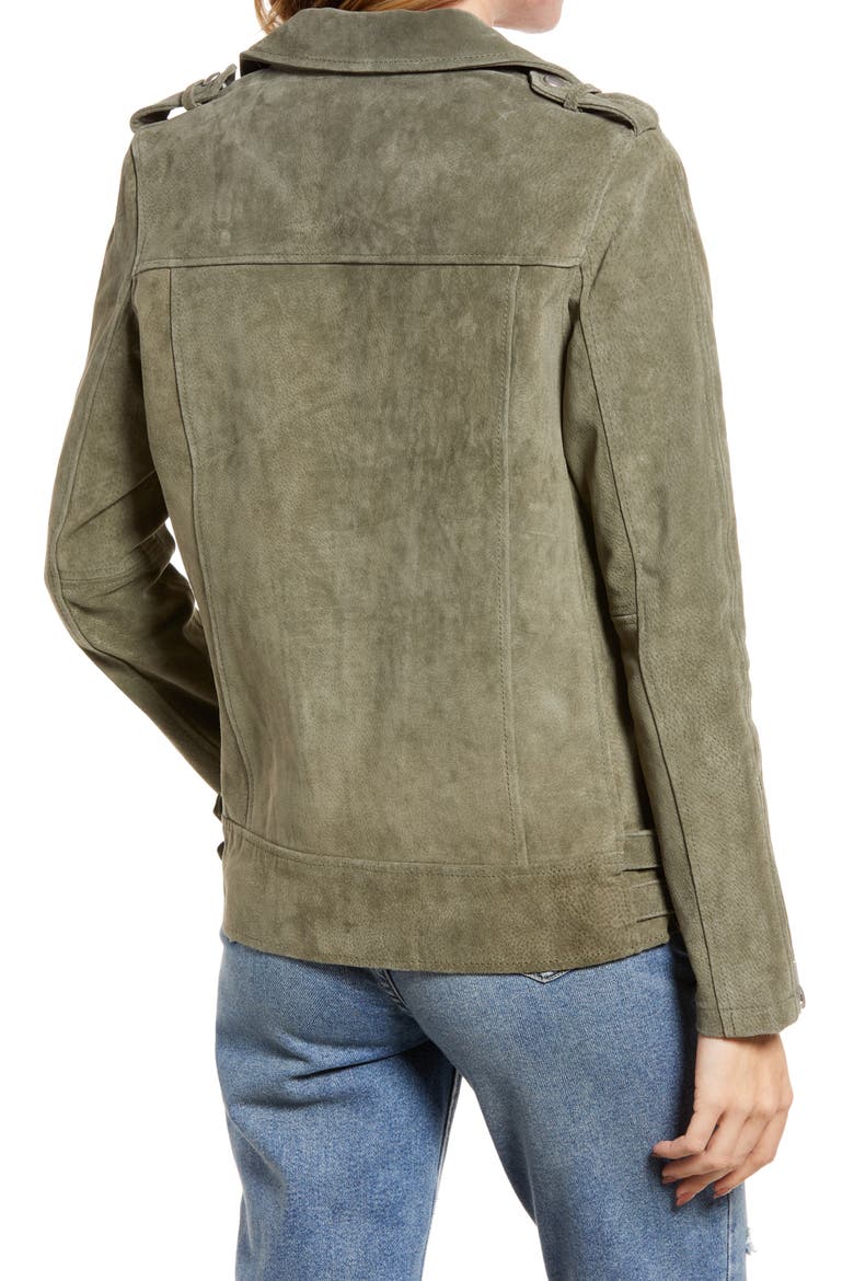 Long Suede Moto Jacket, Alternate, color, HERB