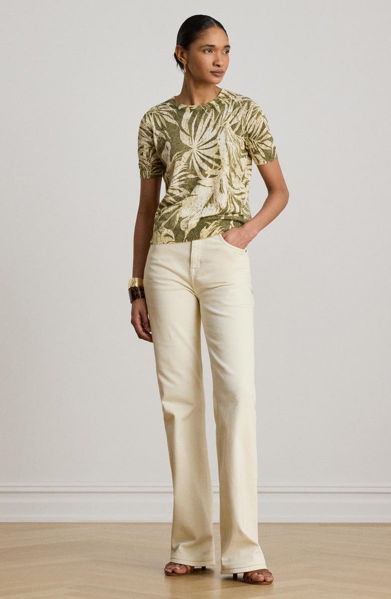 Lauren Ralph Lauren Floral Short Sleeve Linen & Cotton Sweater, Alternate, color, Farm Olive Green