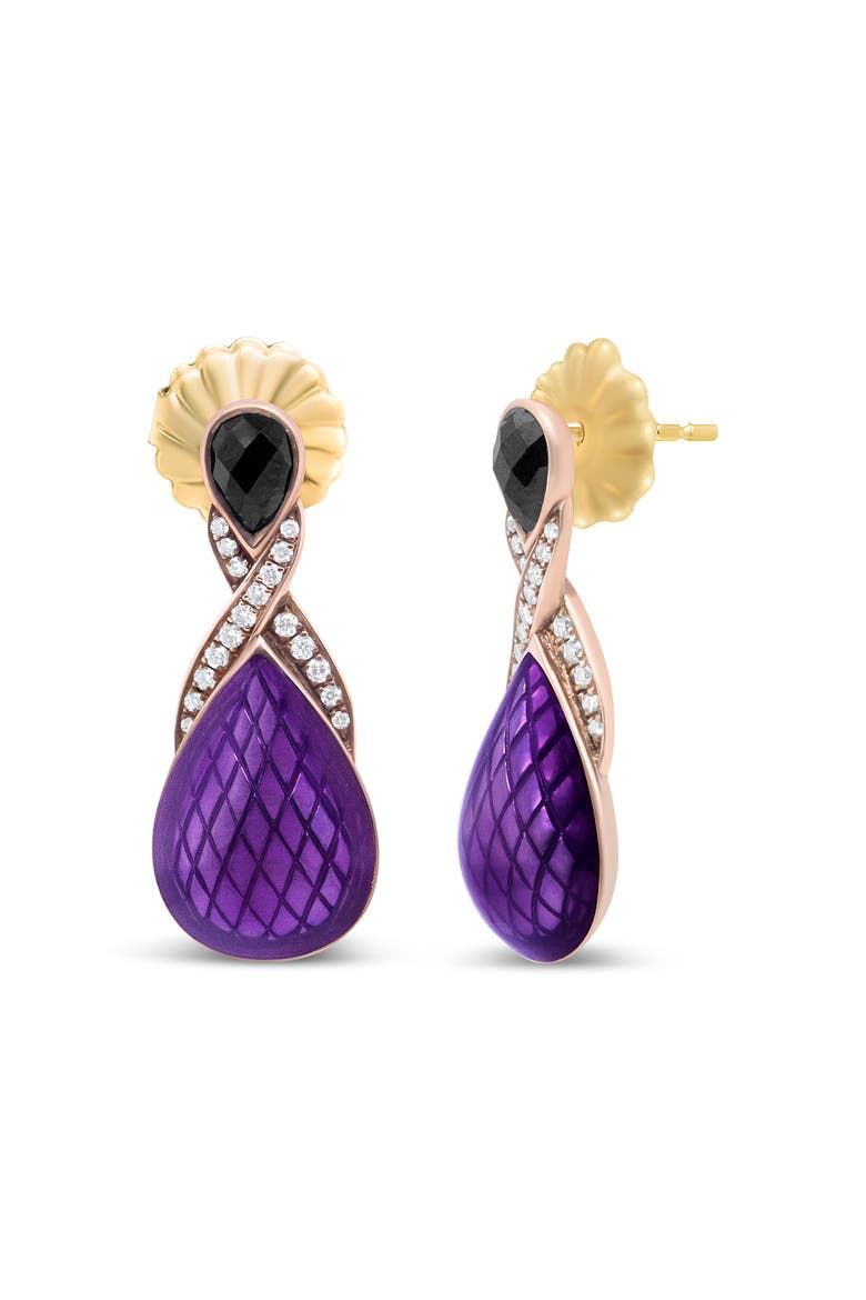 18K Rose Gold over Silver Purple Enamel 1/5 Ct Diamond & Black Onyx Drop Earrings, Alternate, color, White
