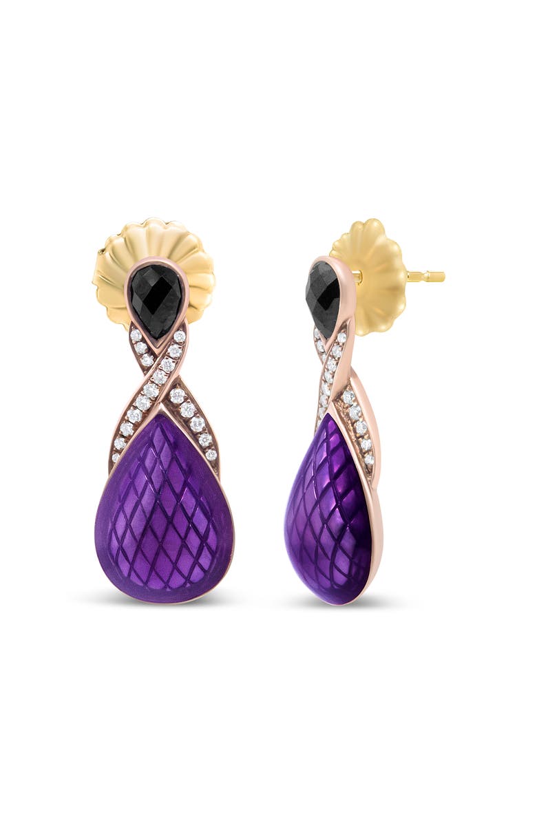 Haus of Brilliance 18K Rose Gold over Silver Purple Enamel 1/5 Ct Diamond & Black Onyx Drop Earrings, Alternate, color, White