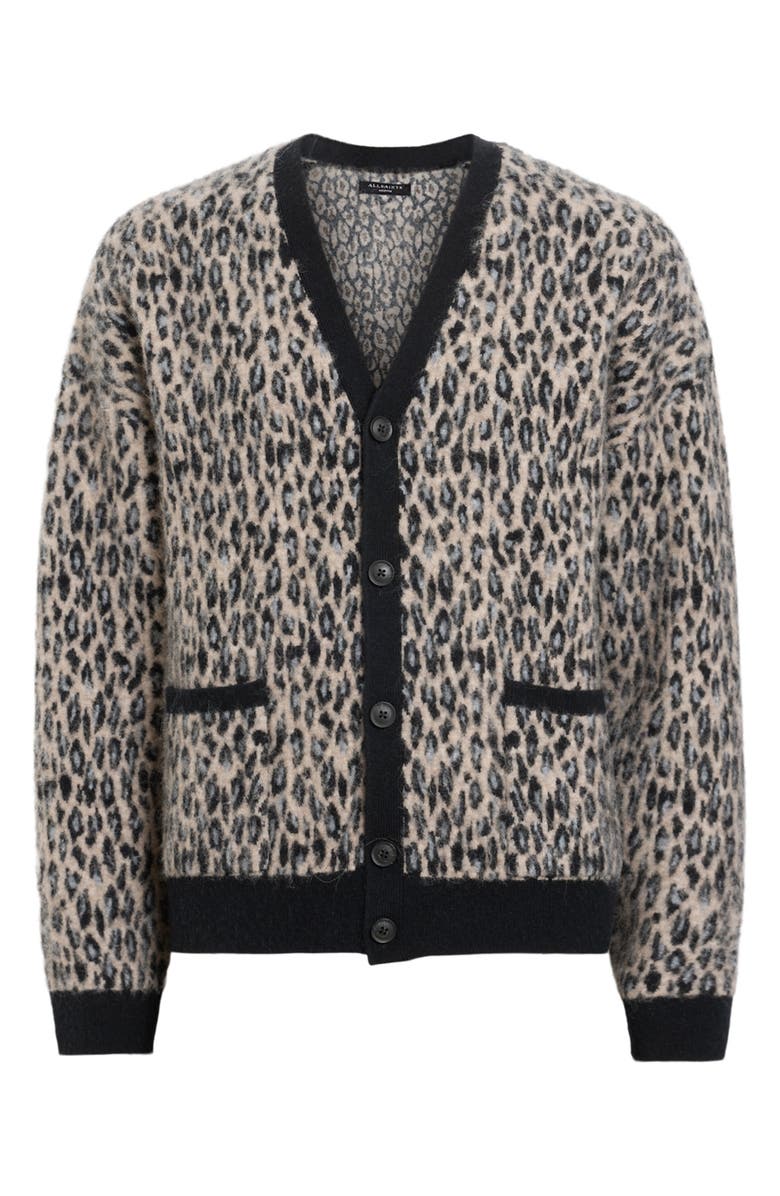 AllSaints Neko Leopard Jacquard Cardigan, Alternate, color,