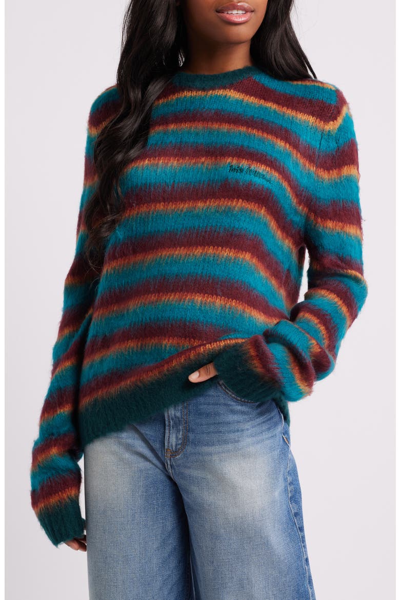 Fluffy Stripe Sweater, Main, color, GREEN BURGUNDY
