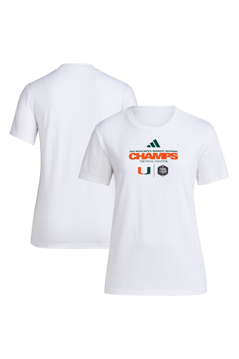 Women's adidas White Miami Hurricanes 2023 NCAA Men's Basketball Tournament March Madness Final Four Regional Champions Fresh T-Shirt, Main, color, White