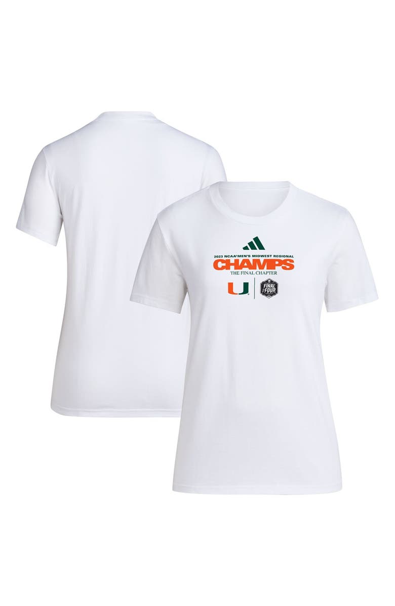 adidas Women's adidas White Miami Hurricanes 2023 NCAA Men's Basketball Tournament March Madness Final Four Regional Champions Fresh T-Shirt, Main, color, 