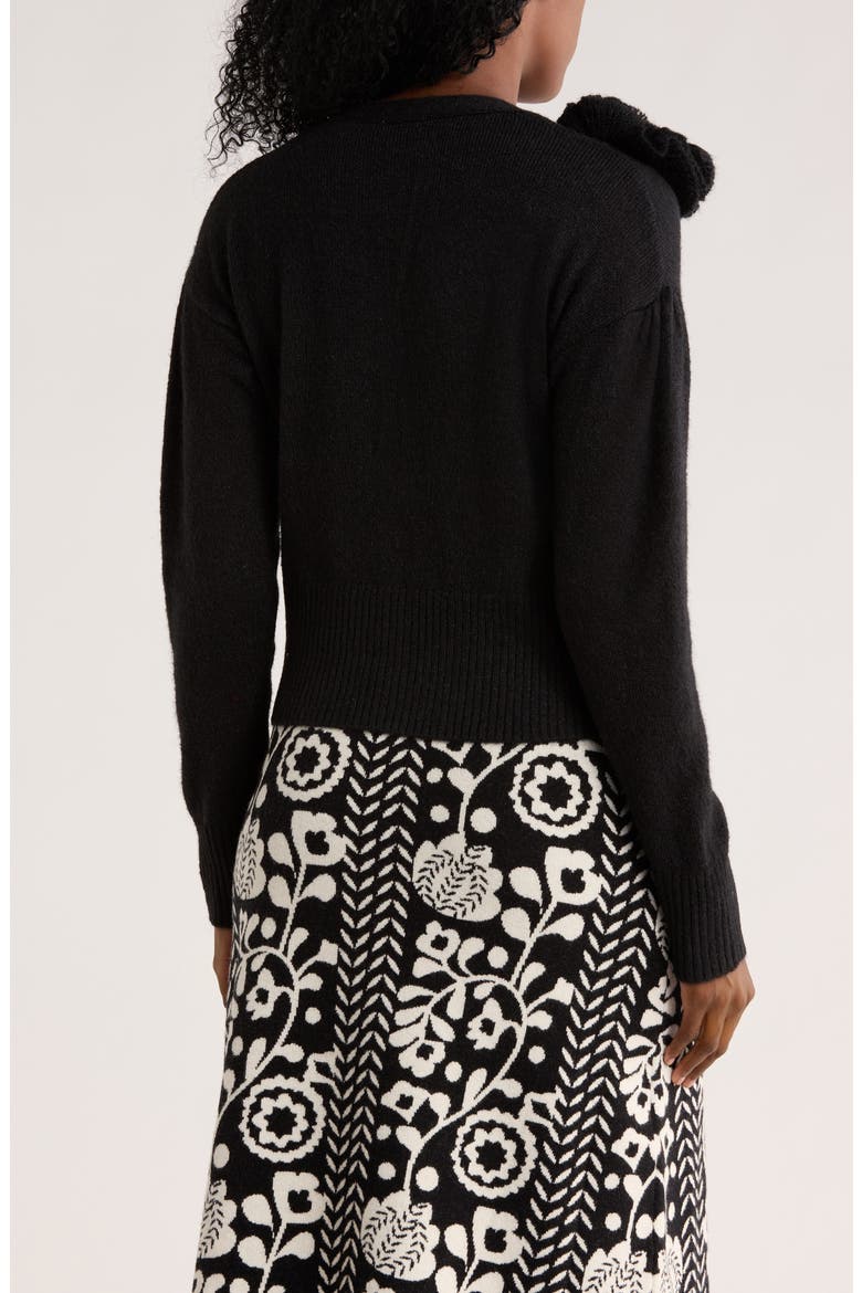 Metallic Rosette Cardigan, Alternate, color, BLACK
