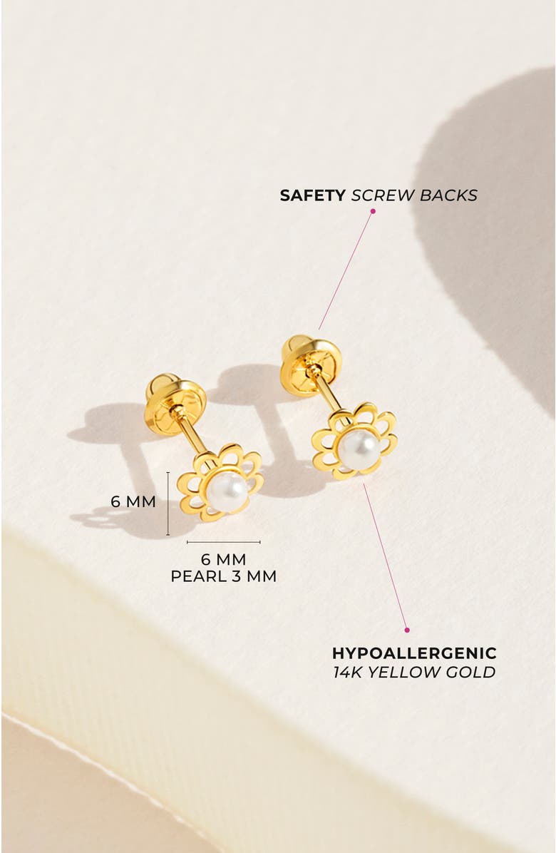 In Season Jewelry 14k Flower & Pearl Classic Earrings, Alternate, color, White