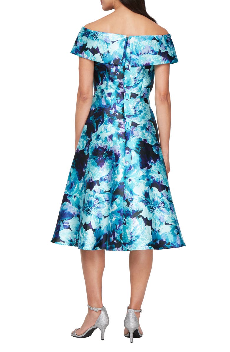 Alex Evenings Printed Mikado Cocktail Dress, Alternate, color, Aqua Multi