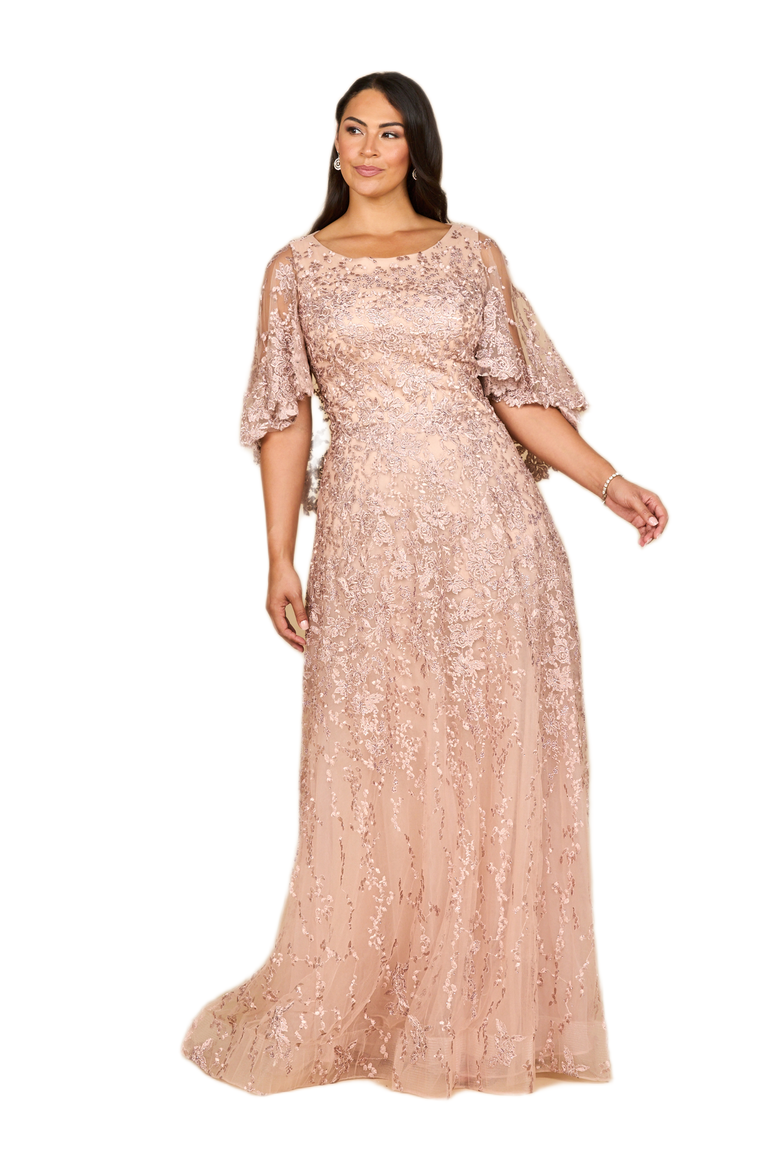 Cape Sleeve Mother's Gown, Main, color, Blush