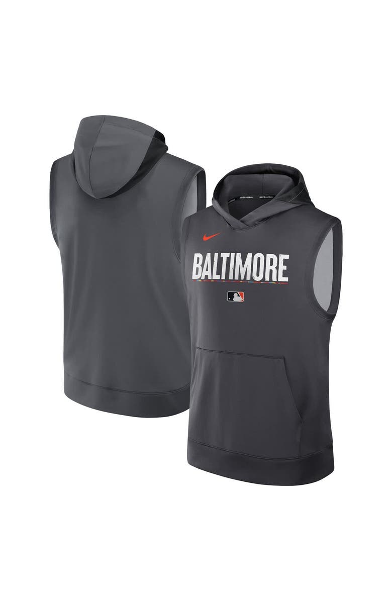 Nike Men's Nike Anthracite Baltimore Orioles Authentic Collection City Connect Performance Sleeveless Pullover Hoodie, Main, color, Anthracite