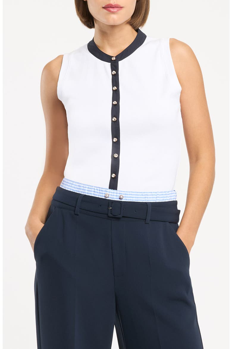 Beverly Embellished Rib Button-Up Top, Main, color, WHITE/ NAVY