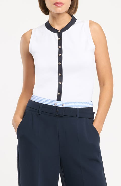 Beverly Embellished Rib Button-Up Top