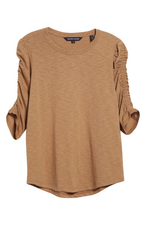 Veronica Beard Waldorf Ruched Sleeve Cotton Slub Top In Brown