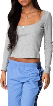 EDIKTED Mora Lace Trim Knit Top