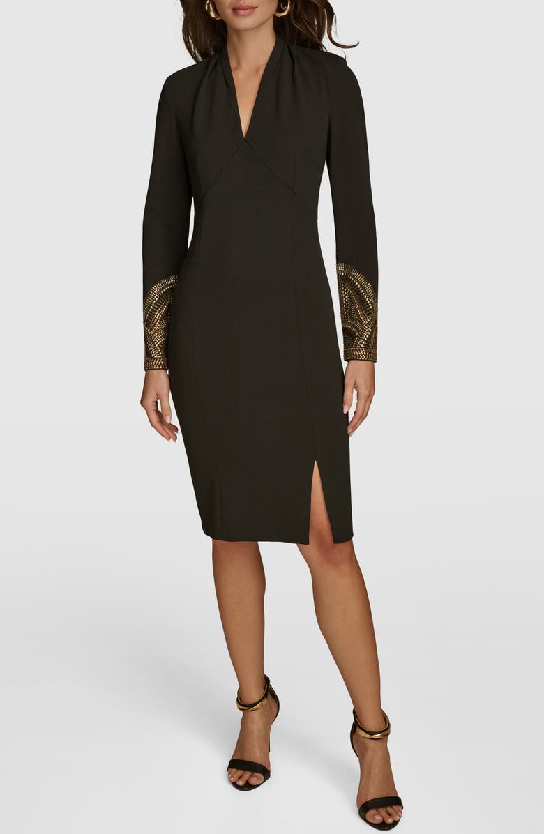 Donna Karan New York Embellished Long Sleeve Sheath Dress, Main, color, Black/ Gold