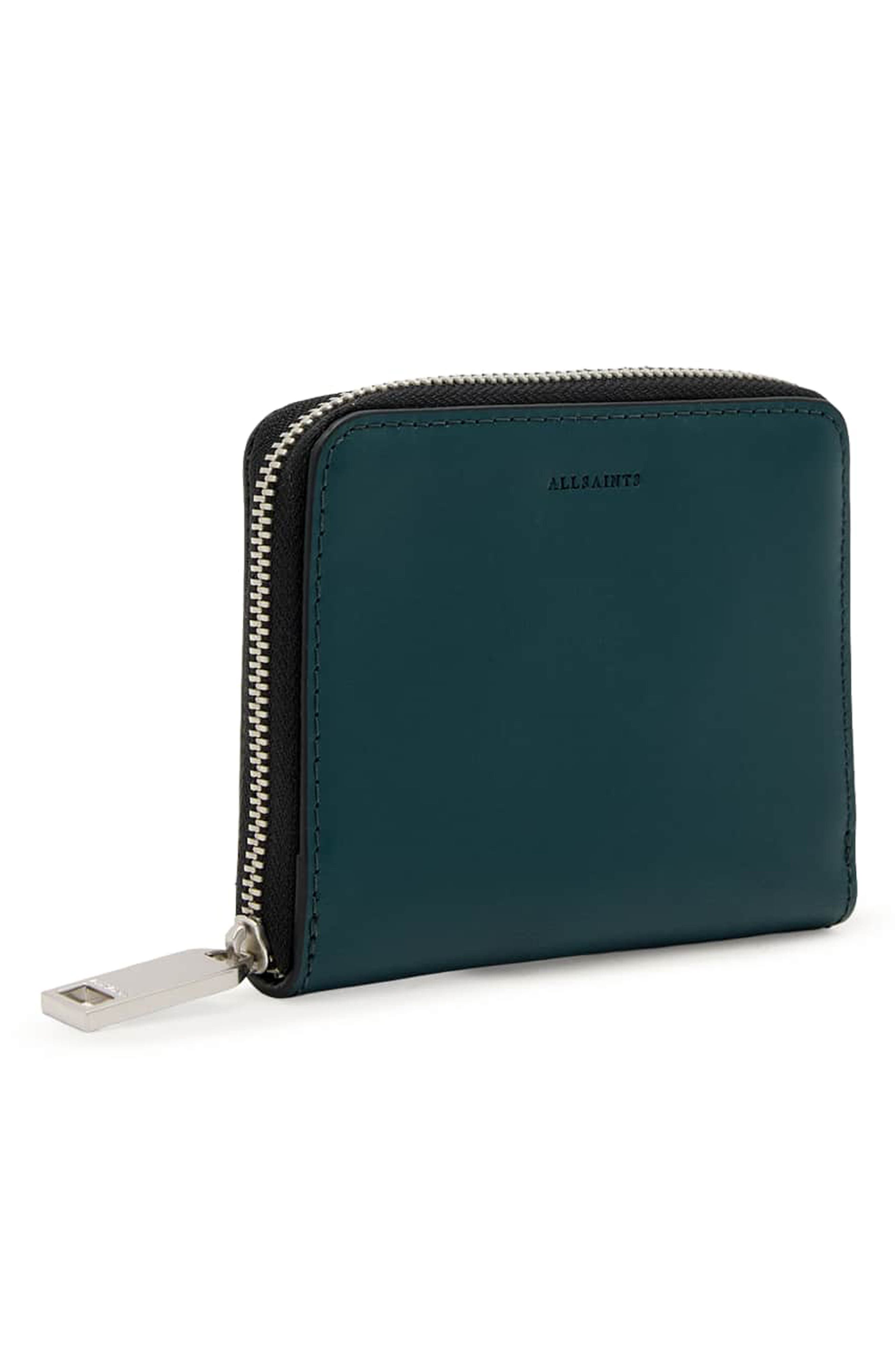 Allsaints Lena Hex Leather Zip Wallet In Green