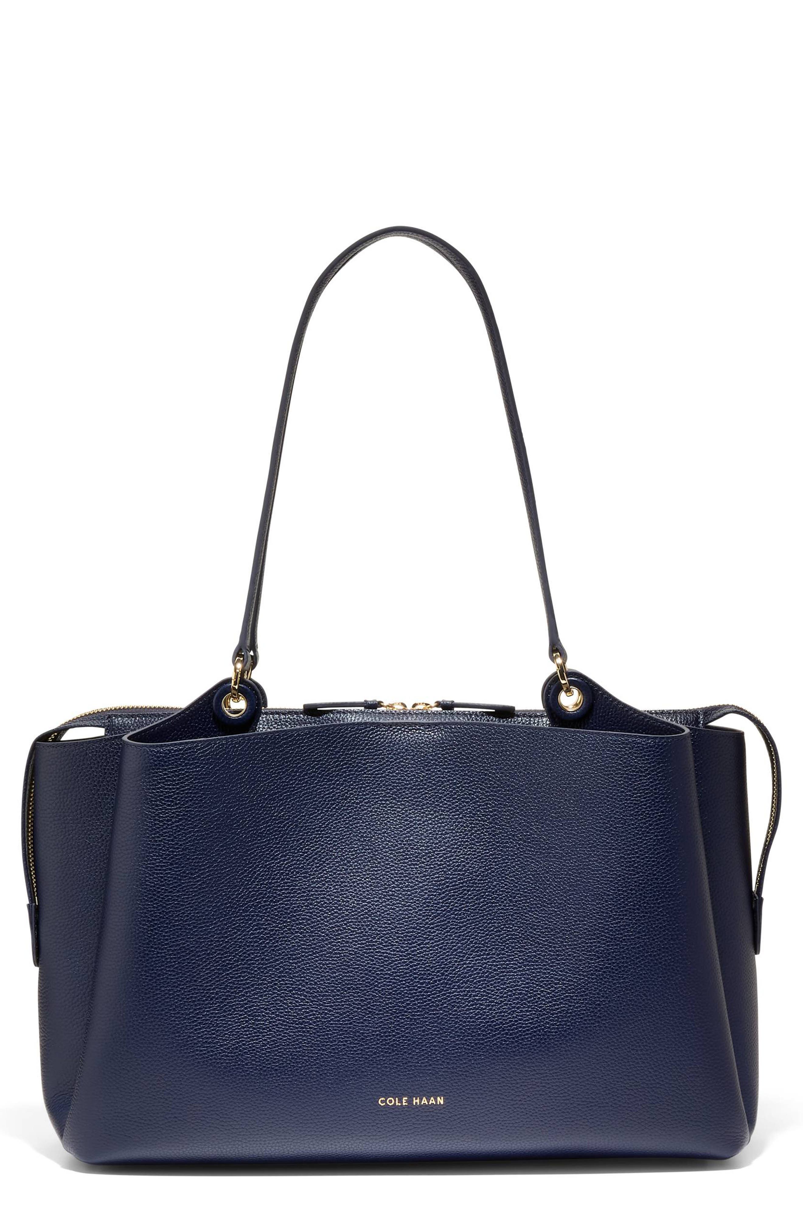 Cole Haan Midtown Leather Work Tote, Main, color, Midnight Moon