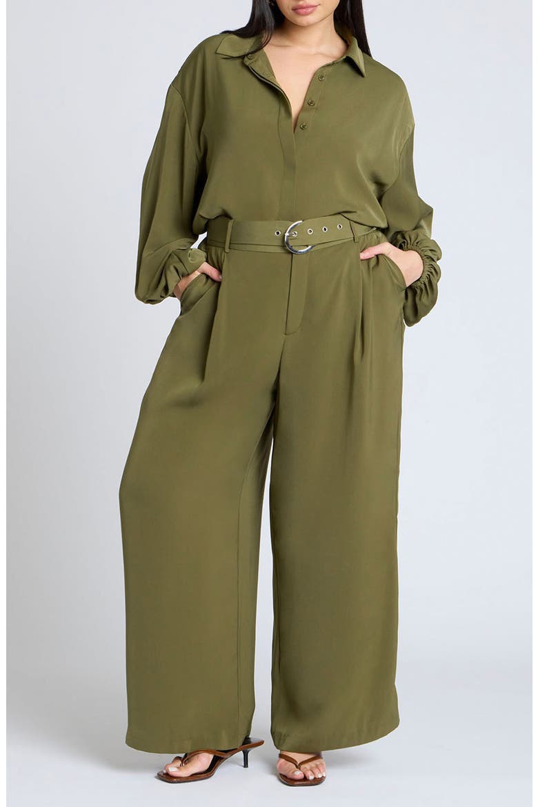 Belted Wide Leg Pants, Alternate, color, BRONZE GREEN