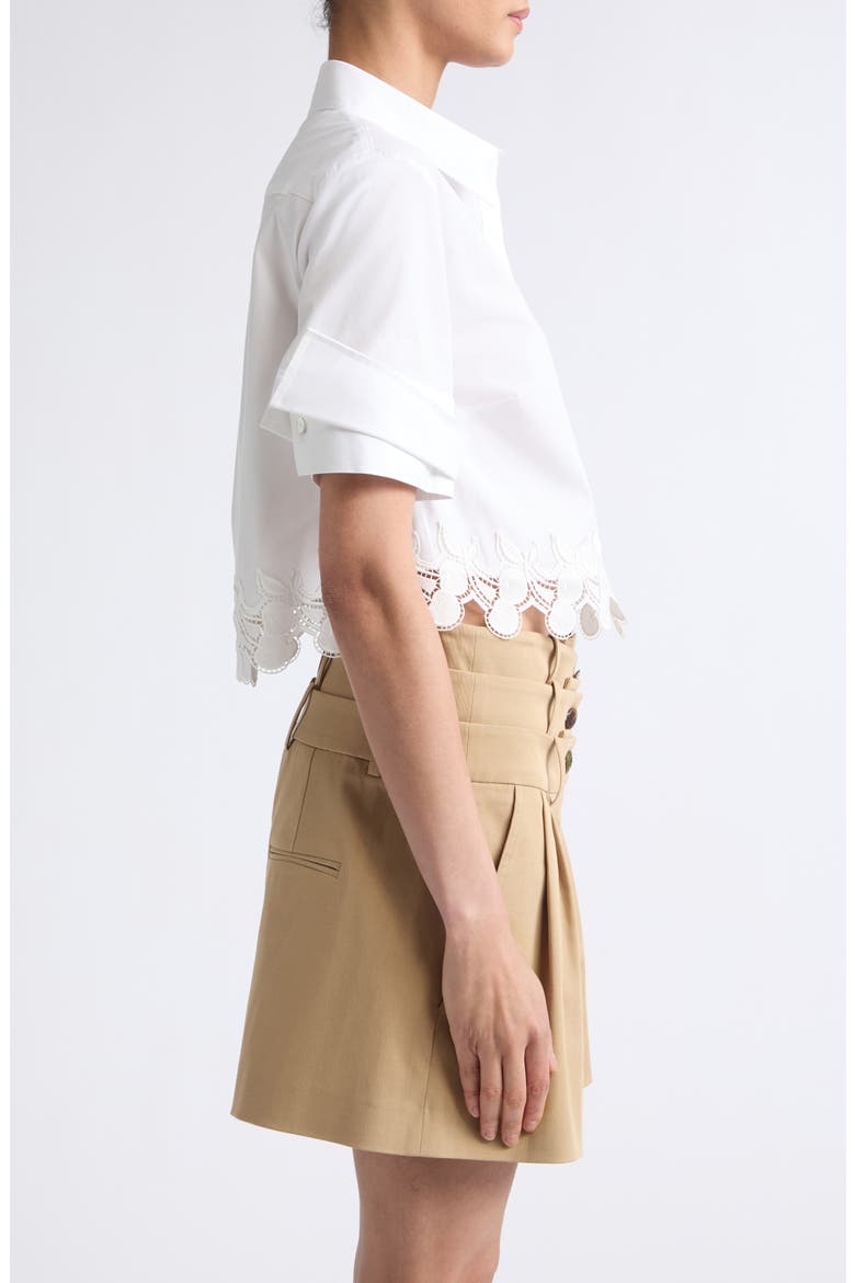 Cherry Lace Crop Stretch Cotton Button-Up Shirt, Alternate, color, WHITE