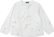 Noni Teen Embroidered Cotton Blouse - Bow Tie, Puff Sleeves, Peplum