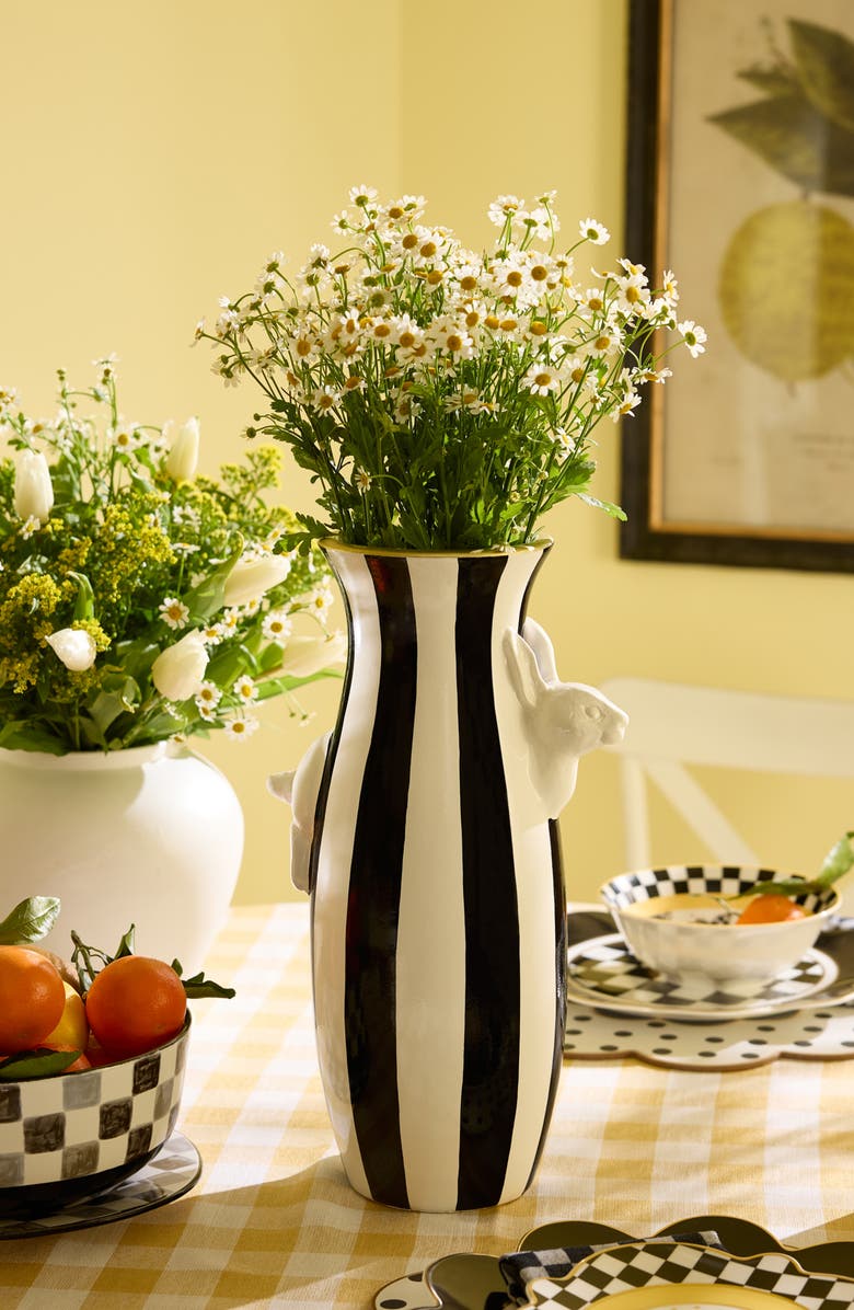 MACKENZIE CHILDS Courtly Rabbit Vase, Alternate, color, Black